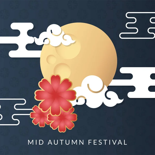 Cartel del festival de mediados de otoño con luna y nubes — Vector de stock