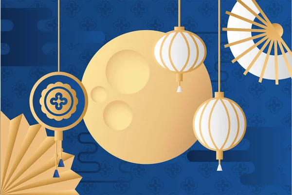 Середина осені фестиваль плакат з місяцем і ліхтарями висять — стоковий вектор