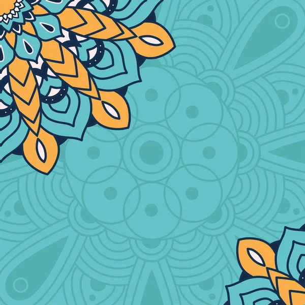 Mandala floral decorativa com fundo azul — Vetor de Stock