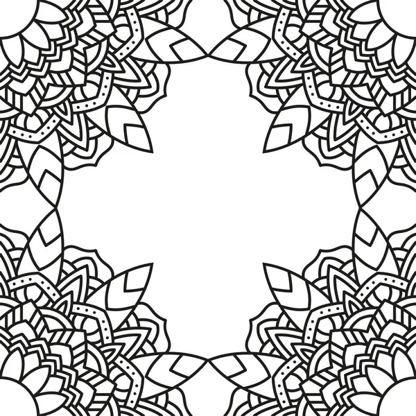 Dekorative Blumen monochrom Mandala Ethnizität Rahmen — Stockvektor