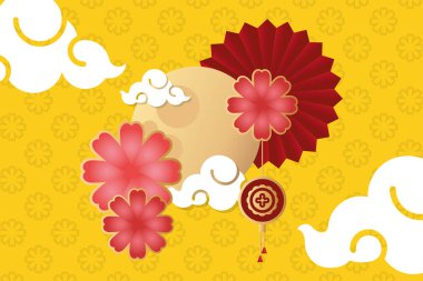 Ay ve çiçeklerle dolu bir sonbahar festivali posteri