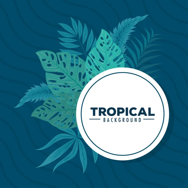 Tropischer Hintergrund, Rahmen rund mit Ästen und tropischen Blättern — Stockvektor