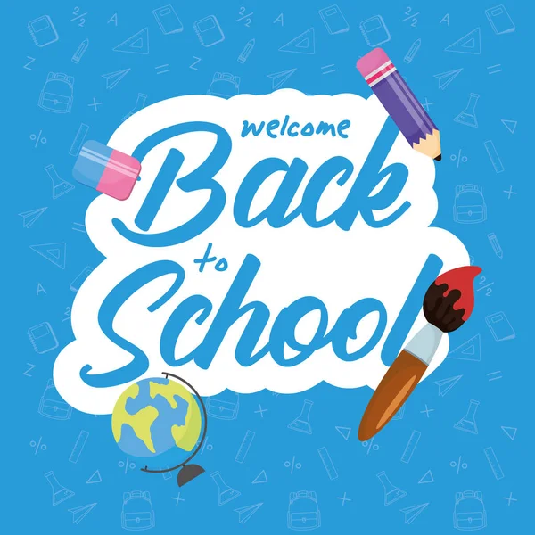 Back to school poster with set supplies — Stock Vector