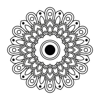 Dekoratif çiçekli tek renkli mandala etnik köken sanatsal simgesi