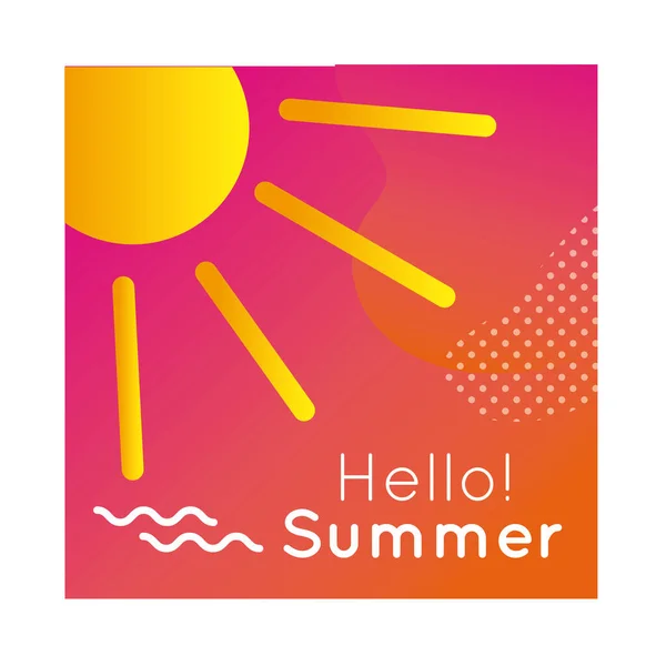 Hallo Sommer buntes Banner mit Sonne — Stockvektor