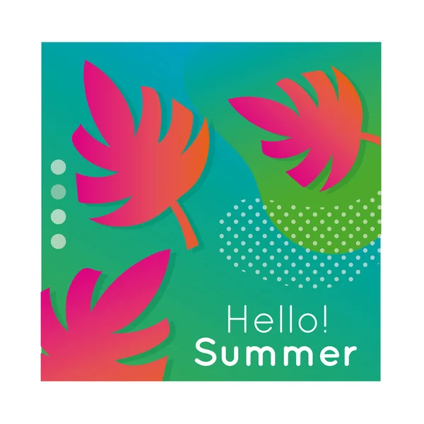 Hello summer colorful banner with leaf plant — Stock Vector