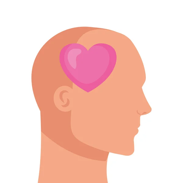 Silhueta de cabeça perfil humano com coração, sobre fundo branco —  Vetores de Stock