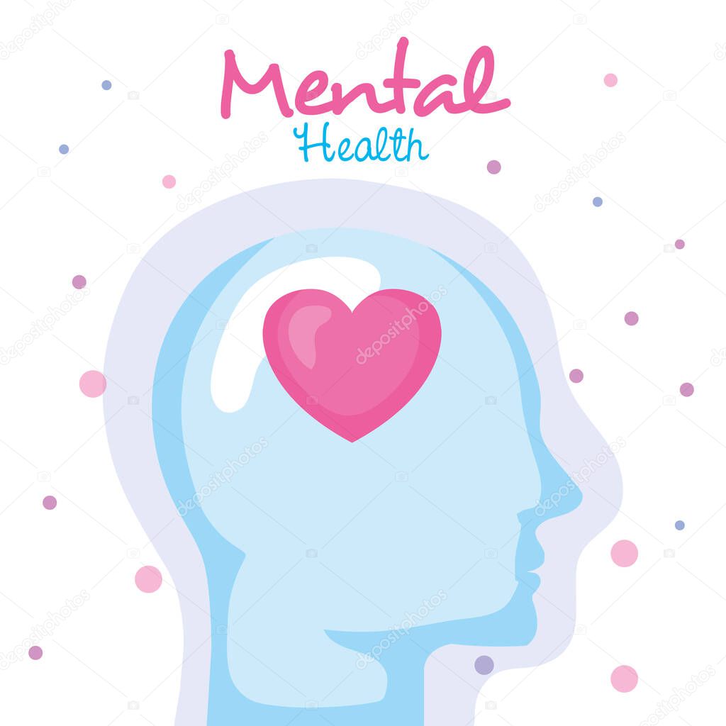 mental health concept, and human profile with heart