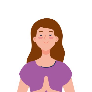 Beyaz arka planda meditasyon yapan kadın.