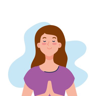 Beyaz arka planda meditasyon yapan kadın.