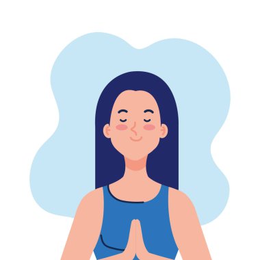 Beyaz arka planda meditasyon yapan kadın.