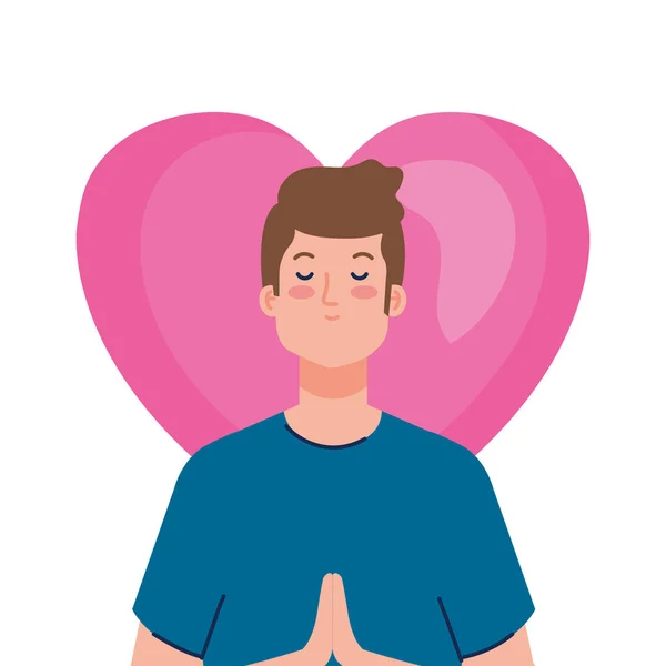Meditierender Mann mit Herz im Hintergrund — Stockvektor