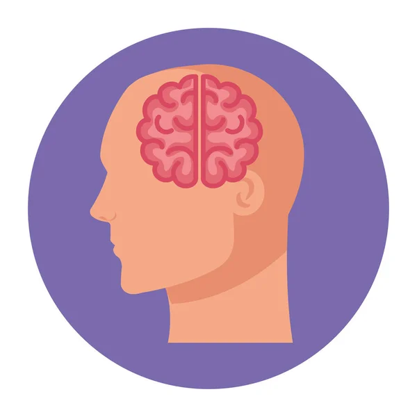 Beyni beyaz arka planda olan insan profilinin silueti — Stok Vektör