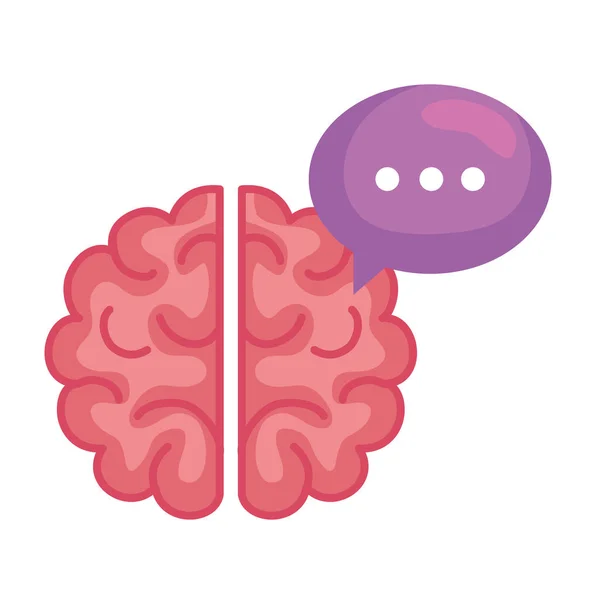 언어 거품을 가진 인간의 뇌, 하얀 배경 위에서 생각하는 뇌 — 스톡 벡터