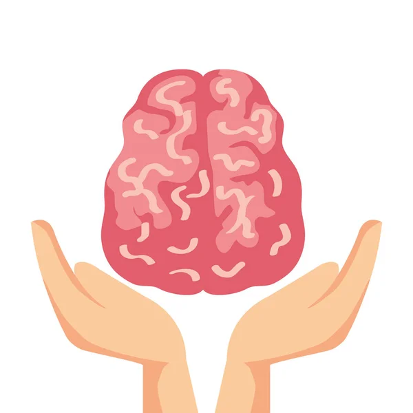 Hands holding brain, symbol of mental health — Stock Vector