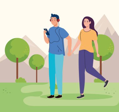 İnsanlar boş zaman aktiviteleri yapıyor. Parkta bir çift.