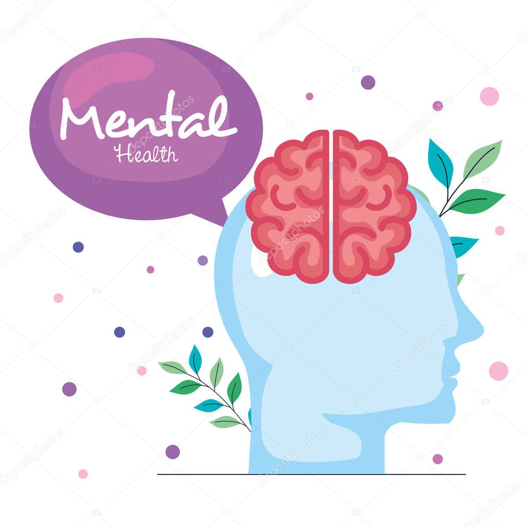 mental health concept, human profile with brain