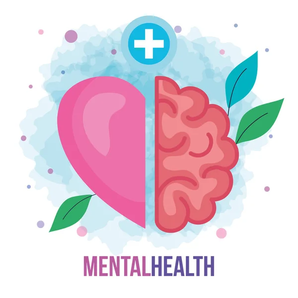 Mental health concept, with half brain and half heart — Stock Vector