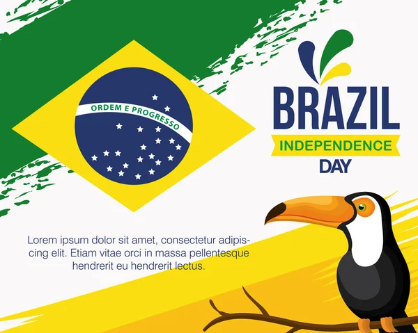 7 septembre, bannière de célébration journée de l'indépendance brésilienne avec toucan — Image vectorielle