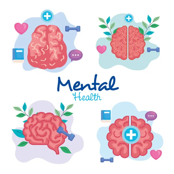 Definir banners de saúde mental com ícones —  Vetores de Stock