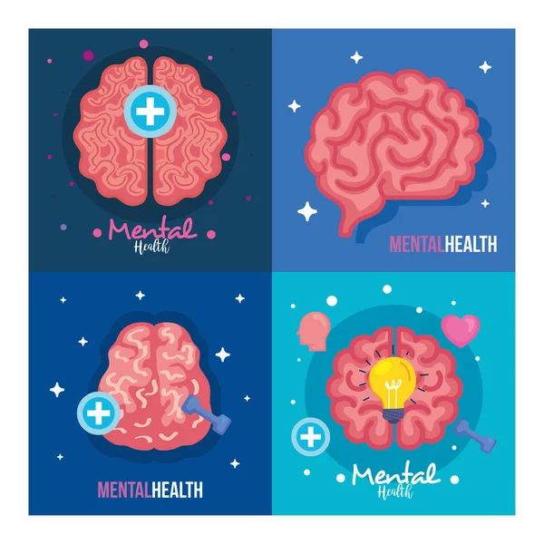 Set banners of mental health with icons — Stock Vector