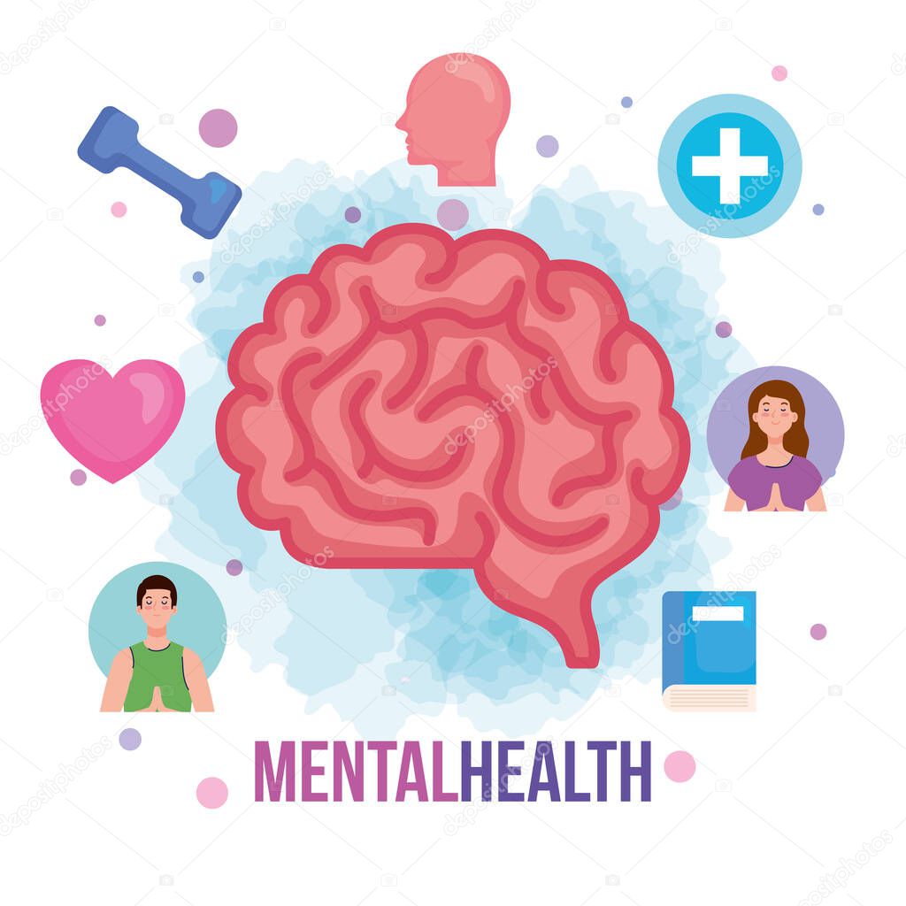mental health concept, and brain with health icons
