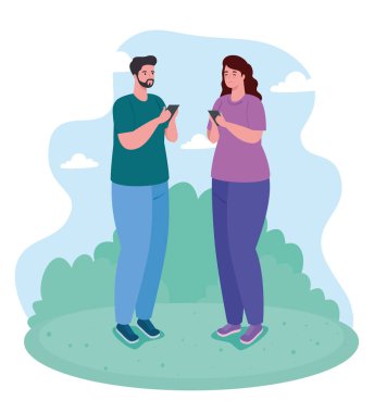 Akıllı telefon, sosyal medya ve iletişim teknolojisi kavramını kullanan çift