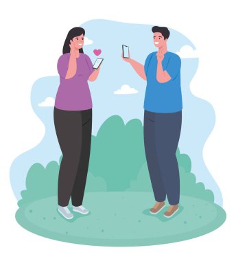 Akıllı telefon, sosyal medya ve iletişim teknolojisi kavramını kullanan çift