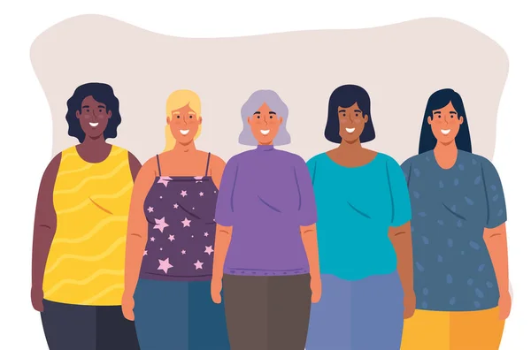 Πολυεθνική ομάδα γυναικών μαζί, ποικιλομορφία και πολυπολιτισμικότητα έννοια — Διανυσματικό Αρχείο