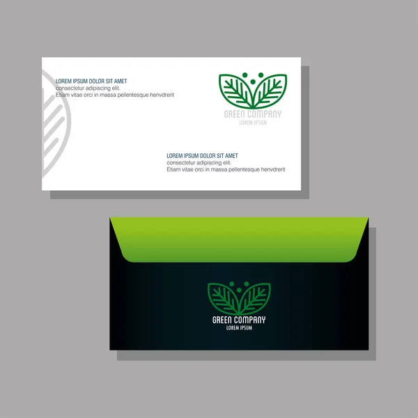 Corporate identity brand mockup, enveloppe en document groene mockup, groen bedrijf ondertekenen — Stockvector