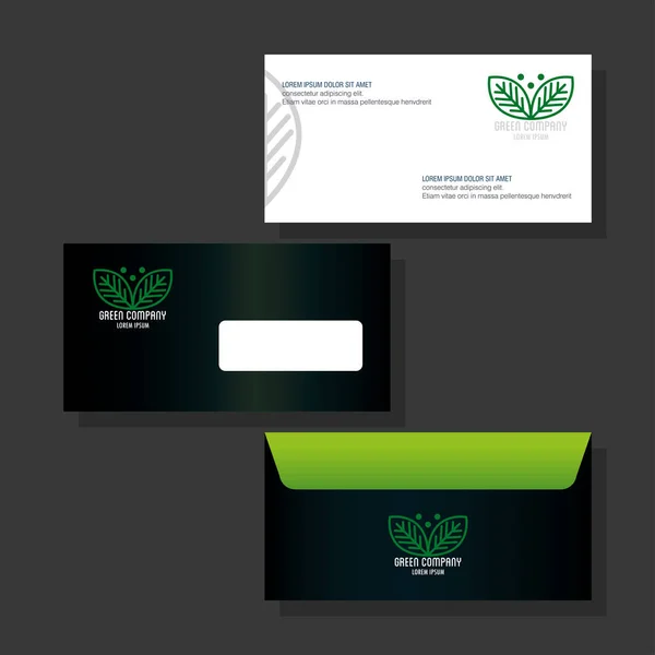 Maqueta de la marca de identidad corporativa, sobre y documento maqueta verde, signo de empresa verde — Vector de stock