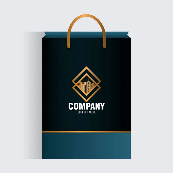 Identidade corporativa marca mockup, saco de papel preto mockup com sinal de ouro —  Vetores de Stock