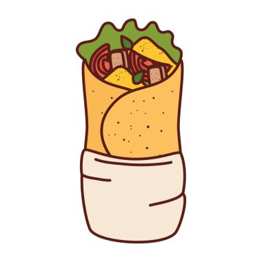 Dürüm Meksika yemeği, beyaz arka planda.