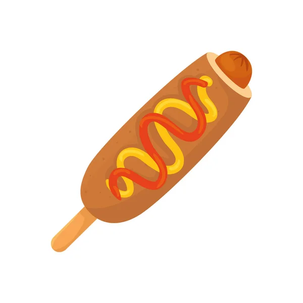 Fast food maïs chien sur fond blanc — Image vectorielle