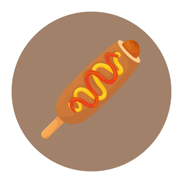 Fast food corn dog in cornice circolare, su sfondo bianco — Vettoriale Stock