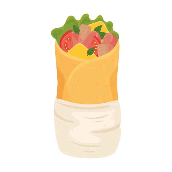 Comida mexicana burrito, no fundo branco — Vetor de Stock