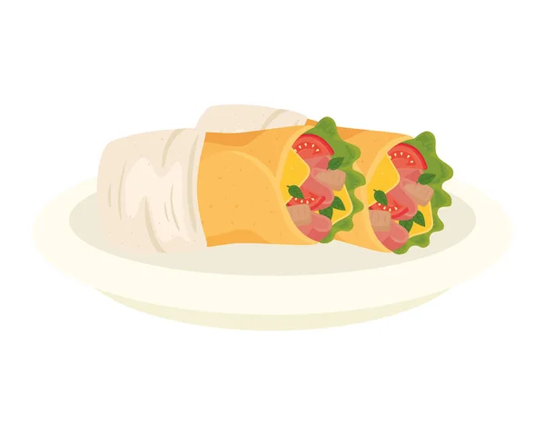 Burritos mexikanisches Essen, auf weißem Hintergrund — Stockvektor