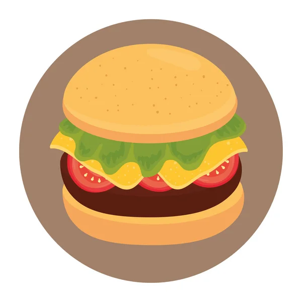 Hamburger fast food in frame circular, on white background — Stock Vector