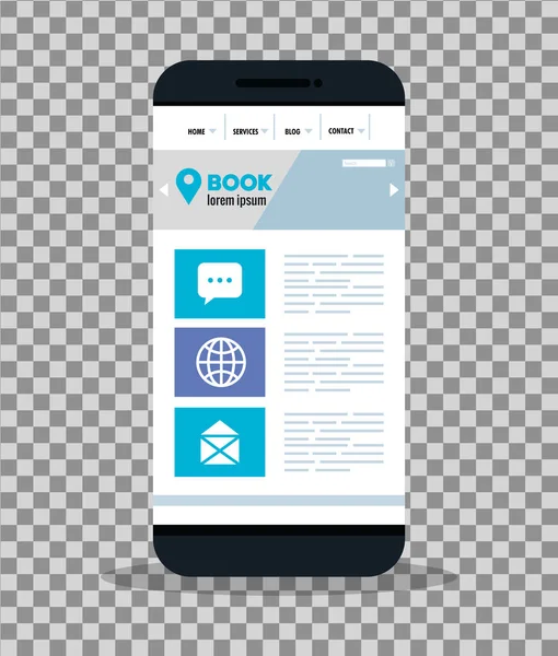 Mockup responsive web, sviluppo del sito web concettuale nello smartphone — Vettoriale Stock