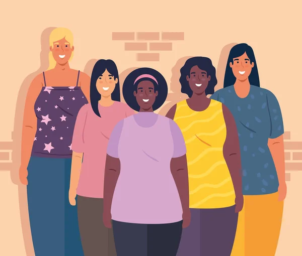 Gruppo multietnico donne insieme, diversità e multiculturalismo — Vettoriale Stock