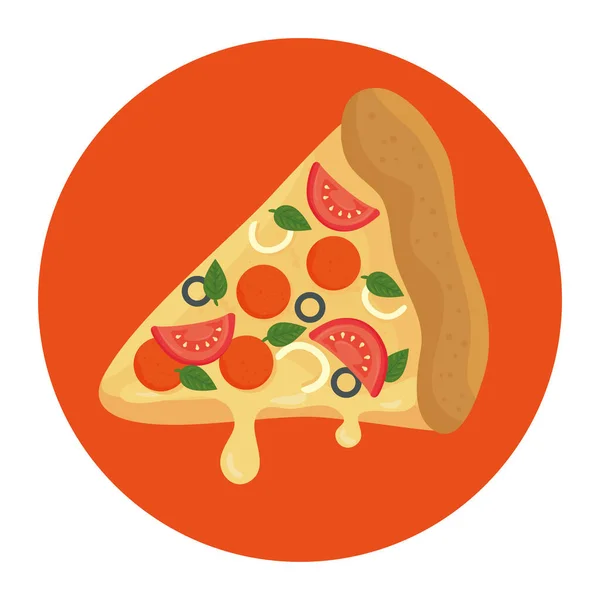 Scheibe Pizza im Rahmen kreisrund, auf weißem Hintergrund — Stockvektor