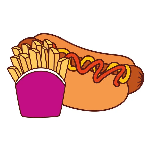 Fast Food köstliche Hot Dog, mit Kartoffeln Pommes frites — Stockvektor