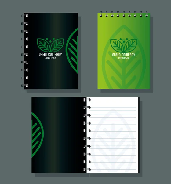 企业身份标识模型，笔记本，绿色模型，绿色公司标志，绿色 — 图库矢量图片
