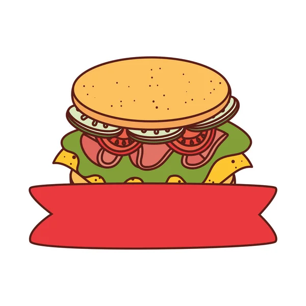 Вкусный сэндвич с лентой, на белом фоне — стоковый вектор