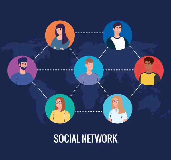 Redes sociales, personas conectadas por concepto digital, interactivo, comunicativo y global — Vector de stock