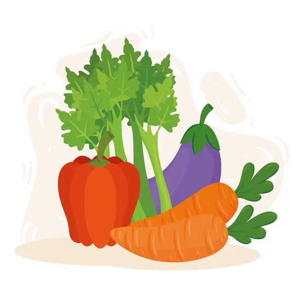 Υγιεινά τρόφιμα έννοια, φρέσκα και υγιεινά λαχανικά — Διανυσματικό Αρχείο