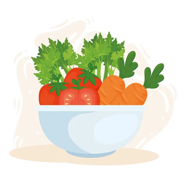 Zdrowa żywność, świeże warzywa w misce — Wektor stockowy