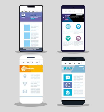 Mokup karşıt web, farklı akıllı telefonlarda konsept web sitesi geliştirme