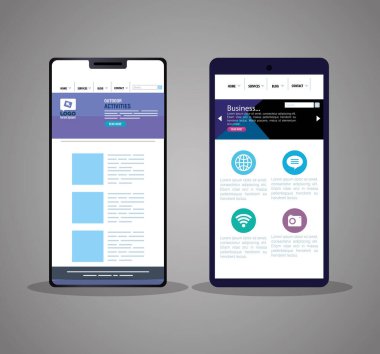 Mokup karşıt web, farklı akıllı telefonlarda konsept web sitesi geliştirme