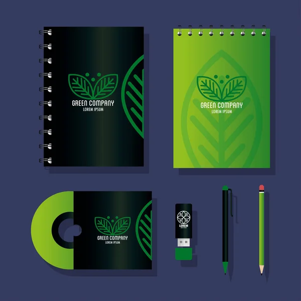 Corporate identity brand mockup, set business stationery green mockup, green company sign — Vettoriale Stock